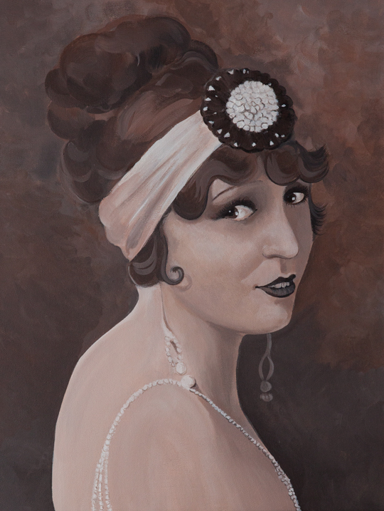 Acrylic painting of a portrait of a woman from the 1920s. Painting by Emily Gerbig