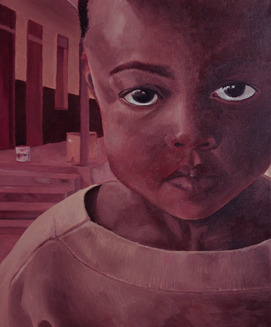 Oil painting of a boy from Africa. Painting was based on a photograph my sister took from her journey to Africa several years ago to teach there. Painting by Emily Gerbig