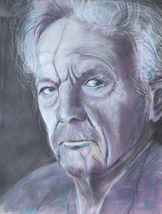 Charcoal and chalk drawing of a man's face. Drawing by Emily Gerbig